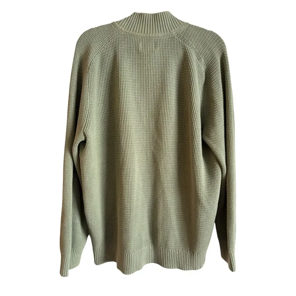 VTG L.L.Bean Men’s Quarter Zip Cotton Sweater Waffle Texture Large Green